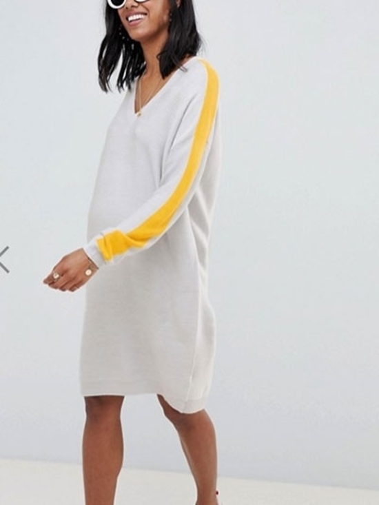 ASOS Dresses & Skirts - V-Neck Knit Sleeve Stripe Dress in White and Yellow